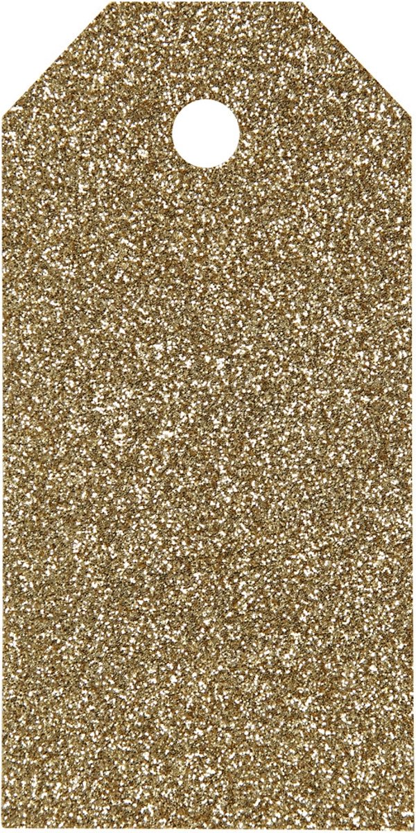 Cadeaulabels, afm 5x10 cm,  300 gr, goud, glitter, 15stuks [HOB-50996]